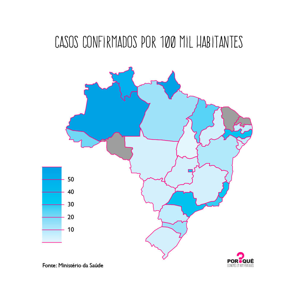 A distribuição no país dos casos e dos óbitos provocados pelo coronavírus 